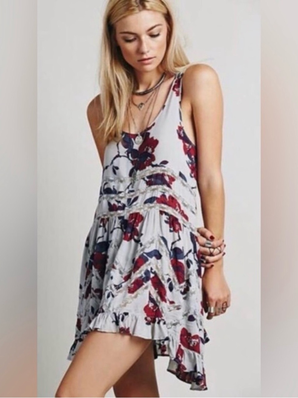 Free People Voile Floral Lace Trapeze Slip Dress Size XS